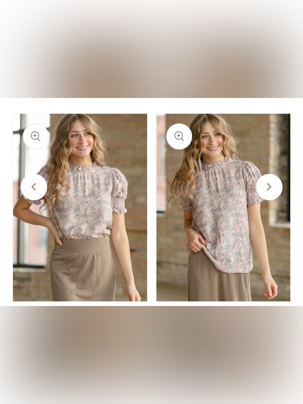 Inherit Floral Smocked Puff-Sleeve Blouse in Pink and Blue